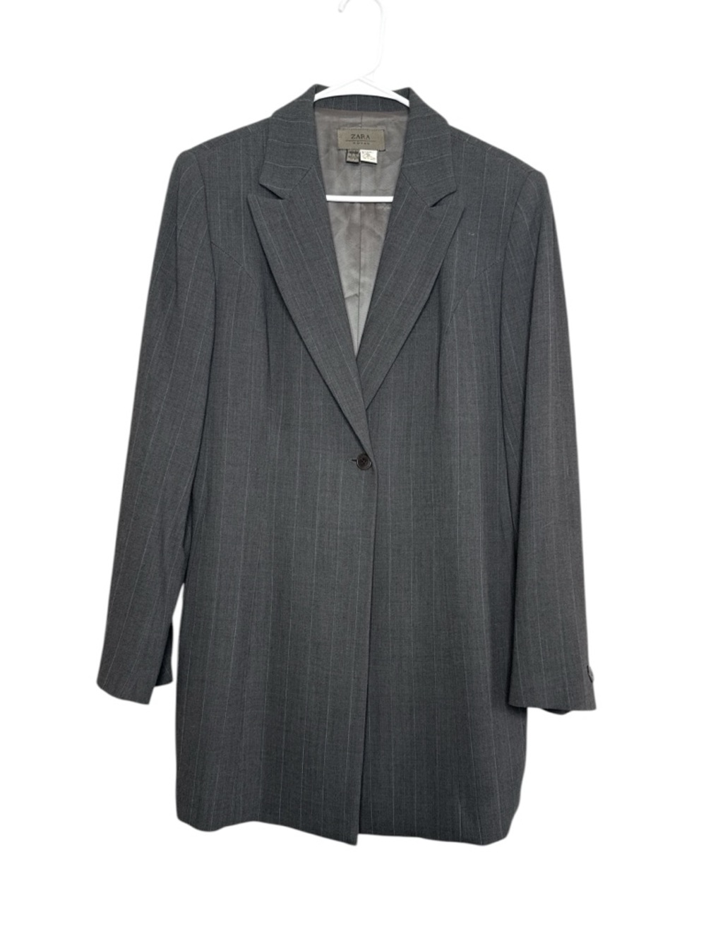 ZARA Women's Pinstripe Gray Wool Polyester Blazer Size 8